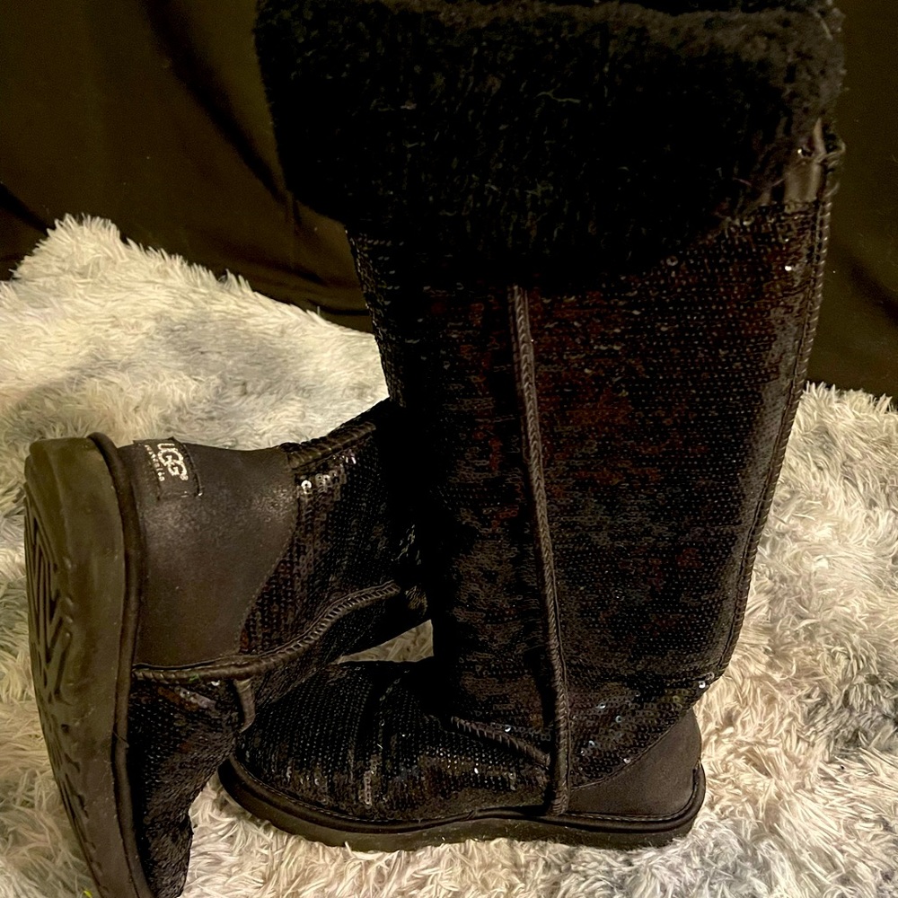 Black sequin Ugg’s new sit just under the knee